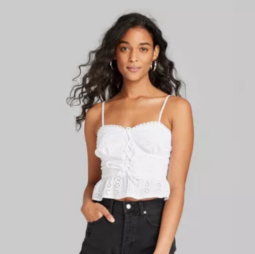 Wild Fable White Eyelet Lace-Up Top